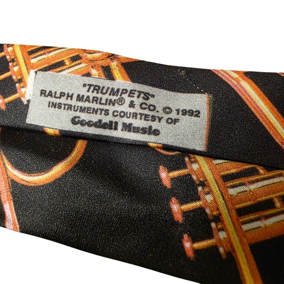 Vintage Ralph Marlin Trumpet Print Band Teacher Music Mens Neck Tie Maestro - Picture 2 of 4